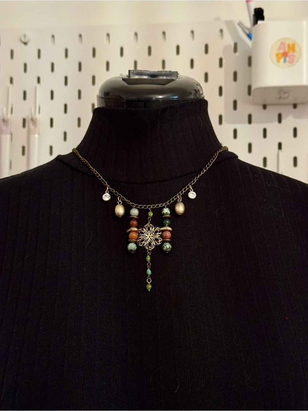 Handmade Green and Brown Beaded Pendant Necklace